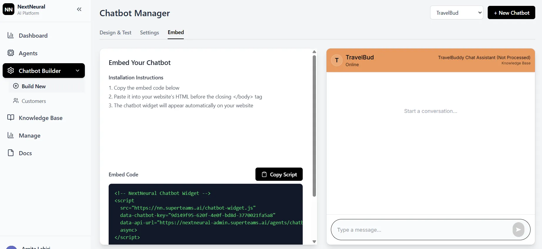 Embed Chatbot on Website