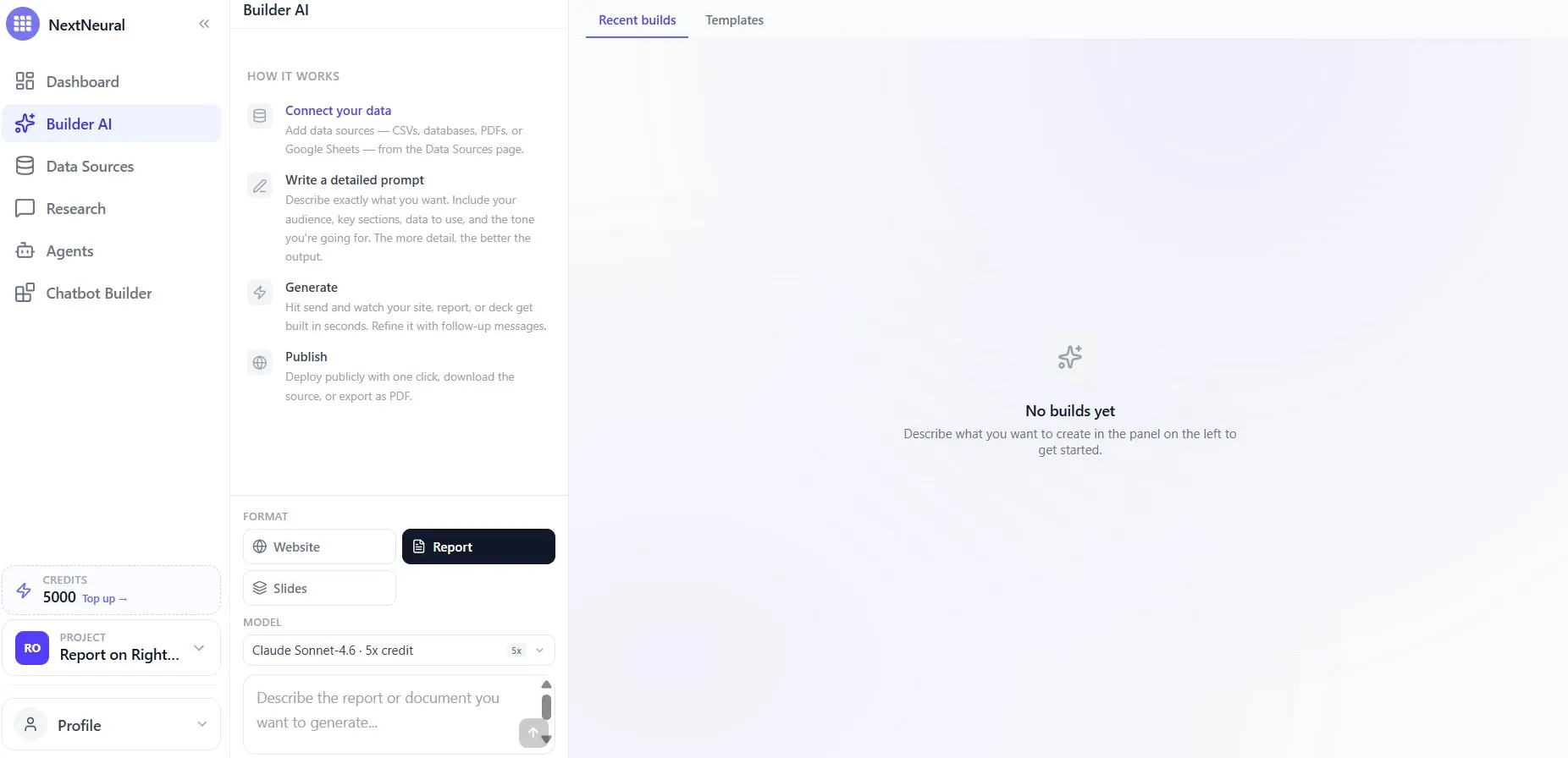 Switch to Builder AI and format Reports