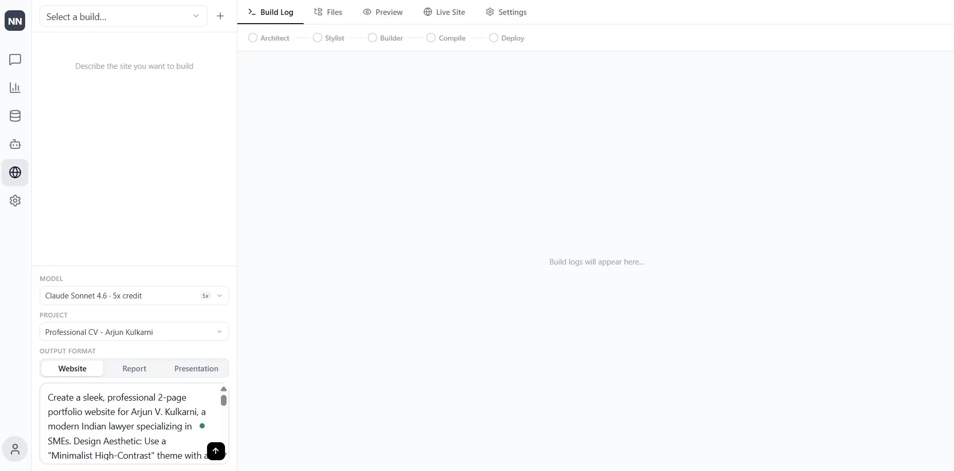 Describe the prompt and select website and AI model