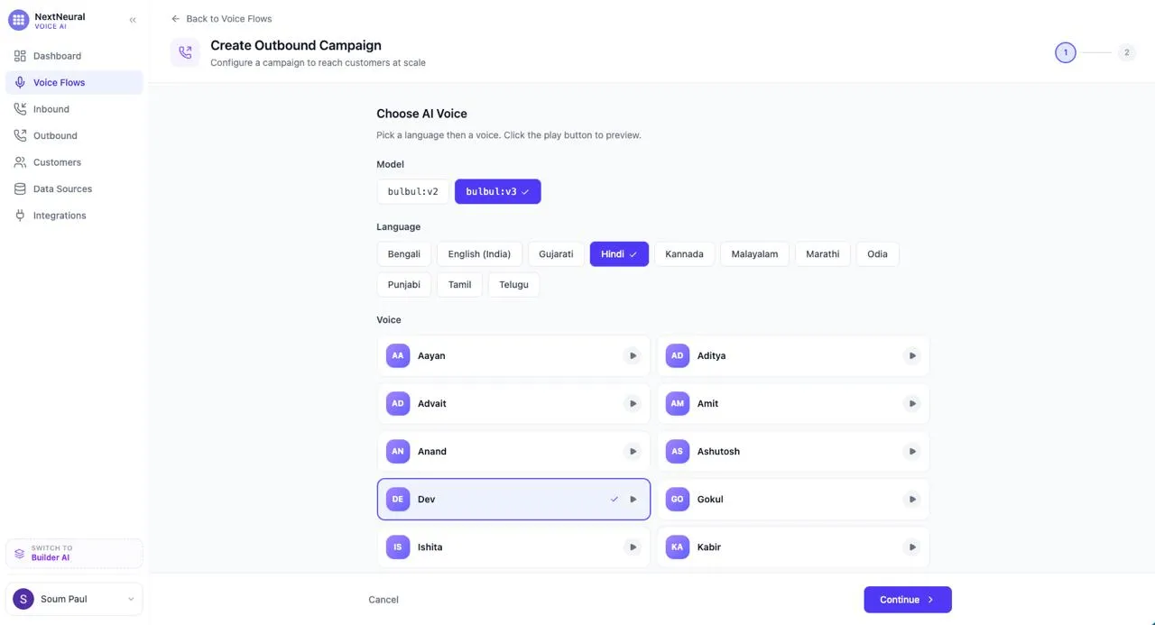 Outbound Campaign AI Voice Selection