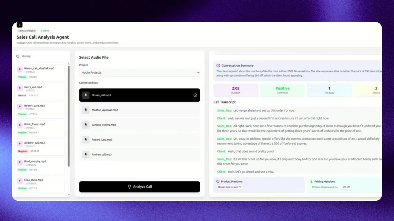 Sales Call Analyzer Interface